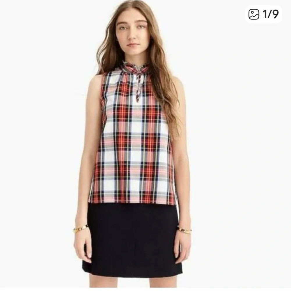 J Crew size 20 Sleeveless Red Plaid Tie-Neck Top